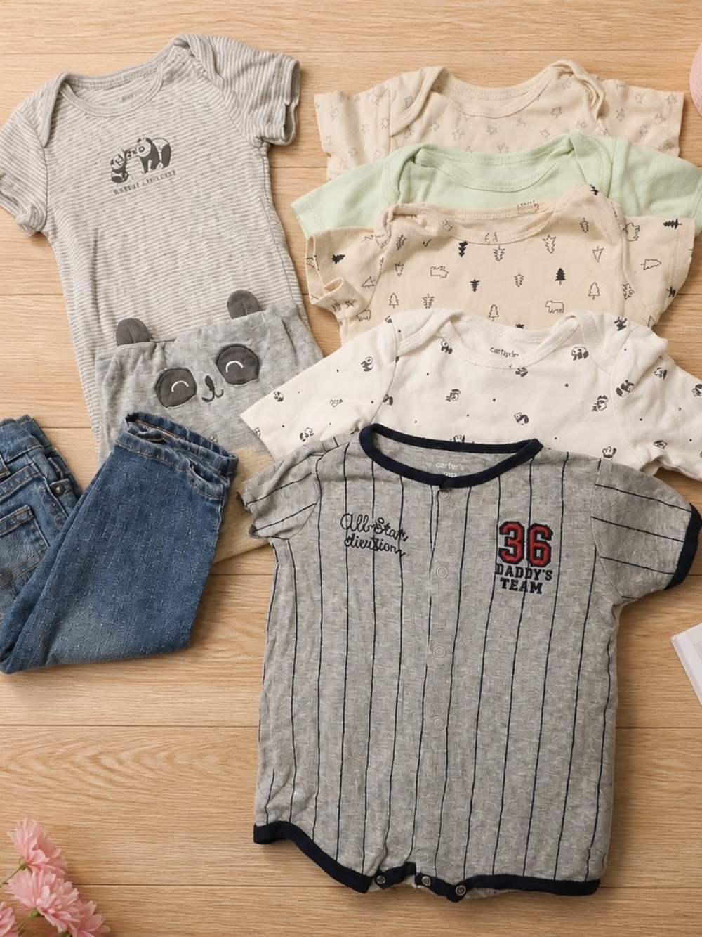Carter's Baby Boy Clothes Lot 9M Bodysuits Jeans Pants Romper 9 Piece Outfit Bun